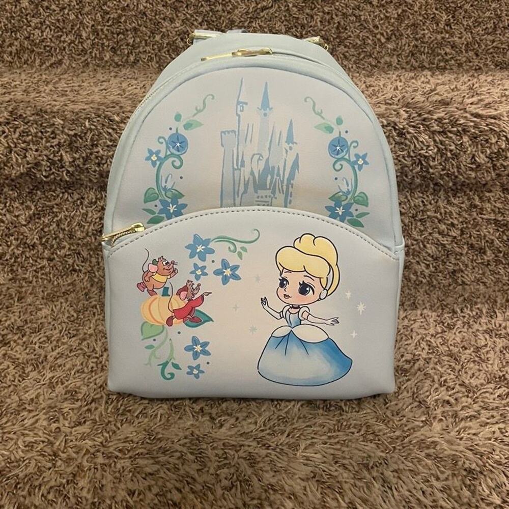Loungefly Disney Chibi Cinderella Mini Backpack Light Blue Castle NWT